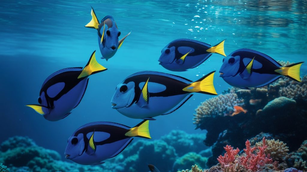 blue tangs vibrant reef inhabitants